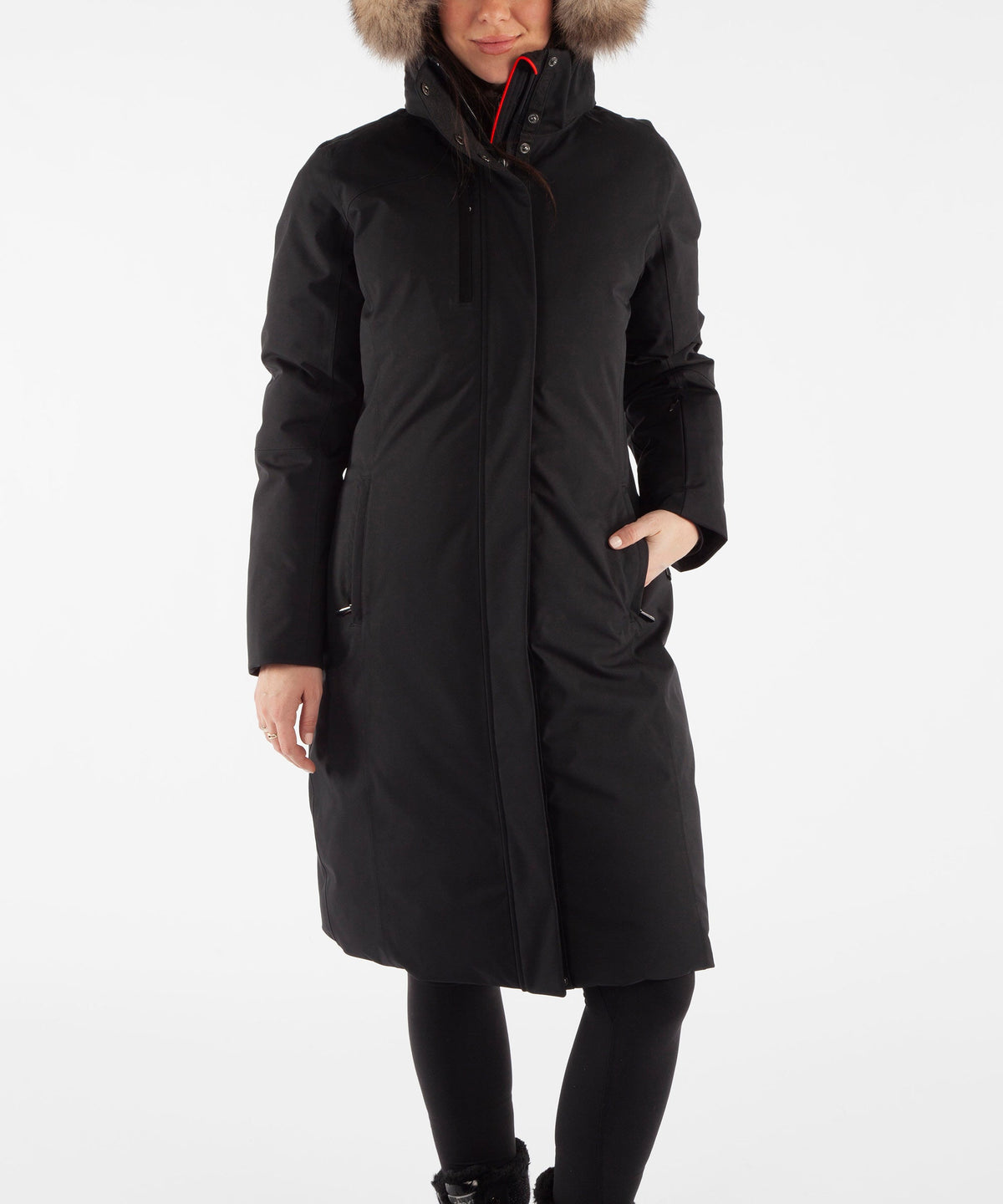 Women&#39;s Hillary Insulated Long Parka Coat with Removable Fur Ruff