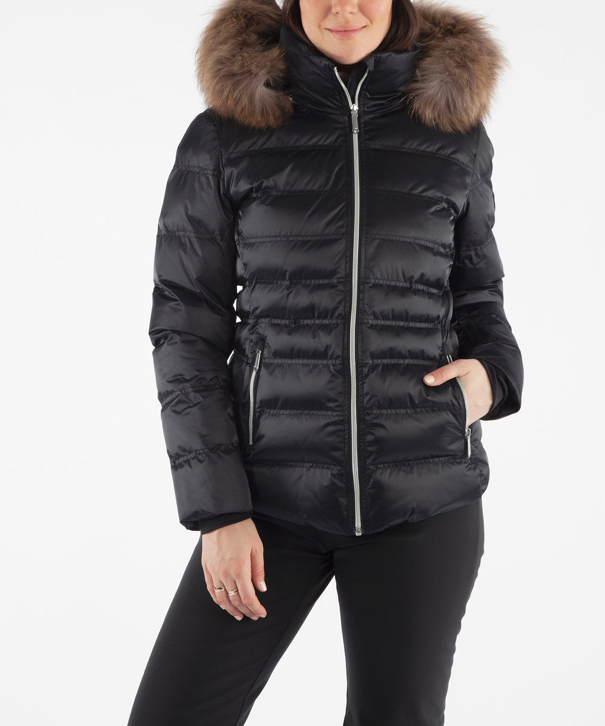 Women&#39;s Fiona Waterproof Quilted Stretch Jacket With Removable Fur Ruff