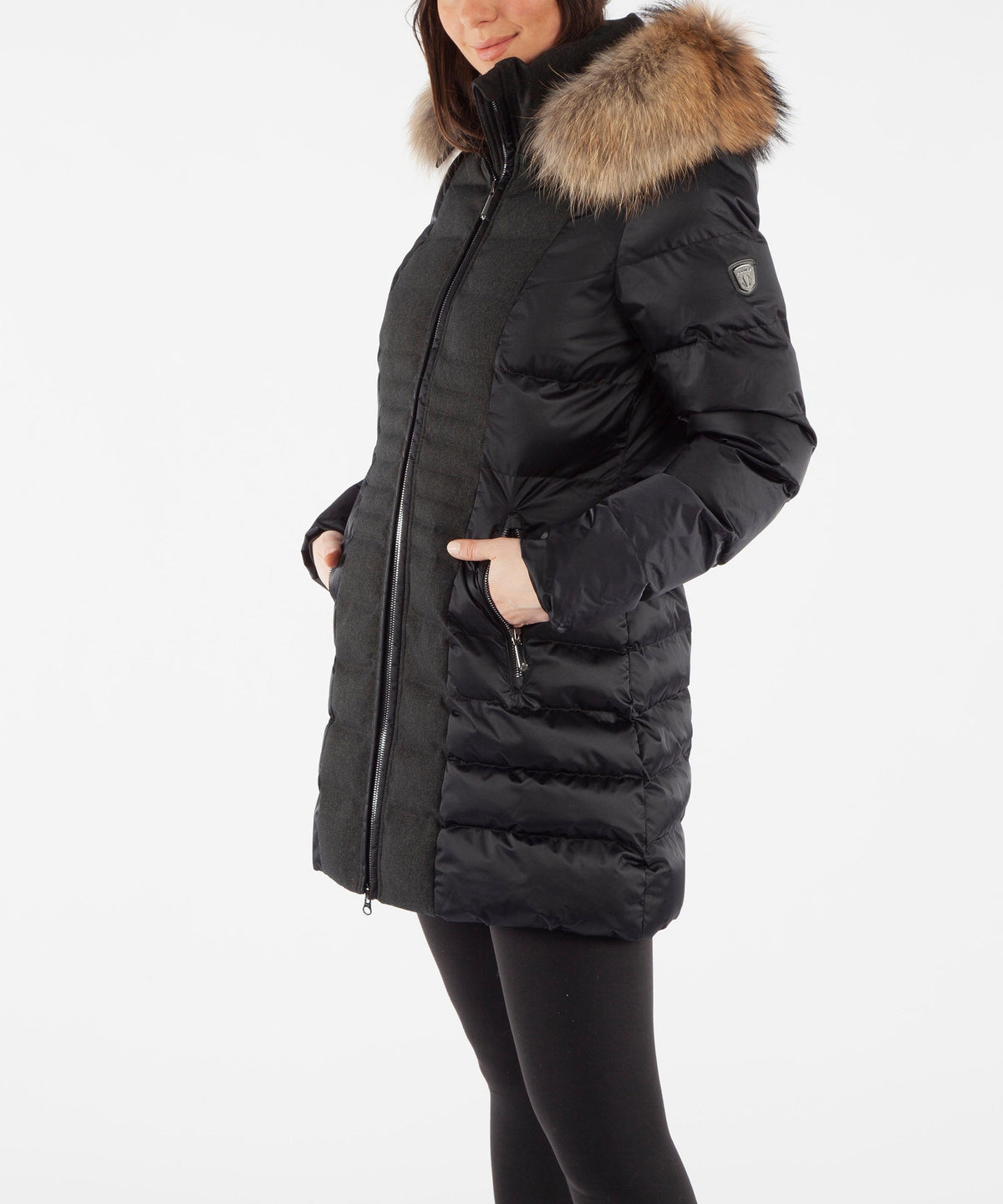 Women&#39;s Eva Waterproof Quilted 3/4 Coat With Removable Fur Ruff