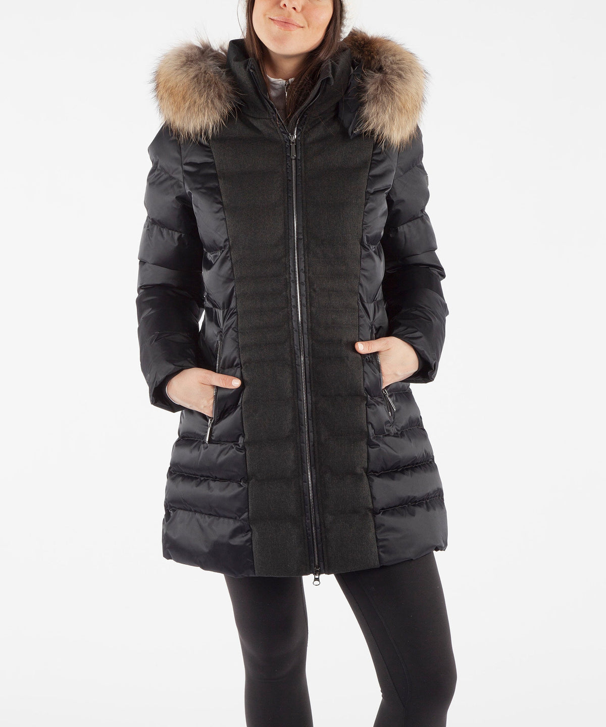 Women&#39;s Eva Waterproof Quilted 3/4 Coat With Removable Fur Ruff