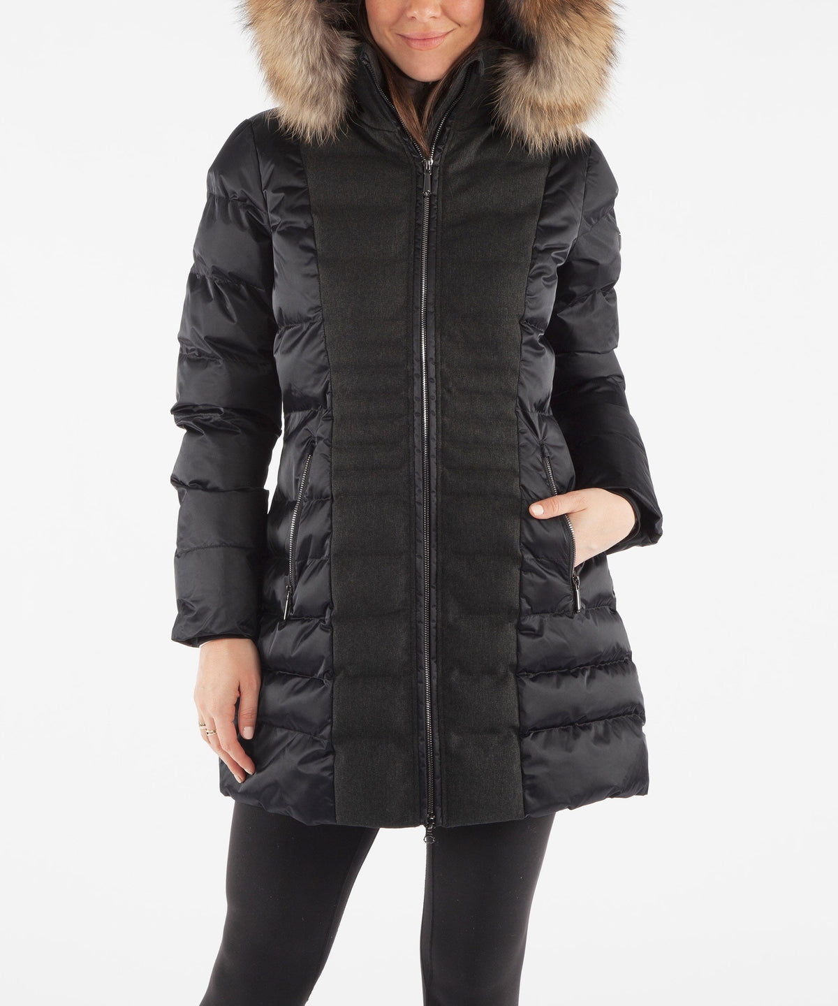 Women&#39;s Eva Waterproof Quilted 3/4 Coat With Removable Fur Ruff