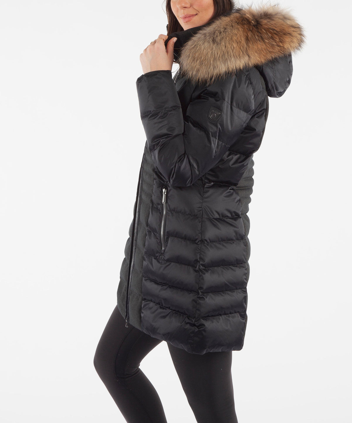 Women&#39;s Eva Waterproof Quilted 3/4 Coat With Removable Fur Ruff