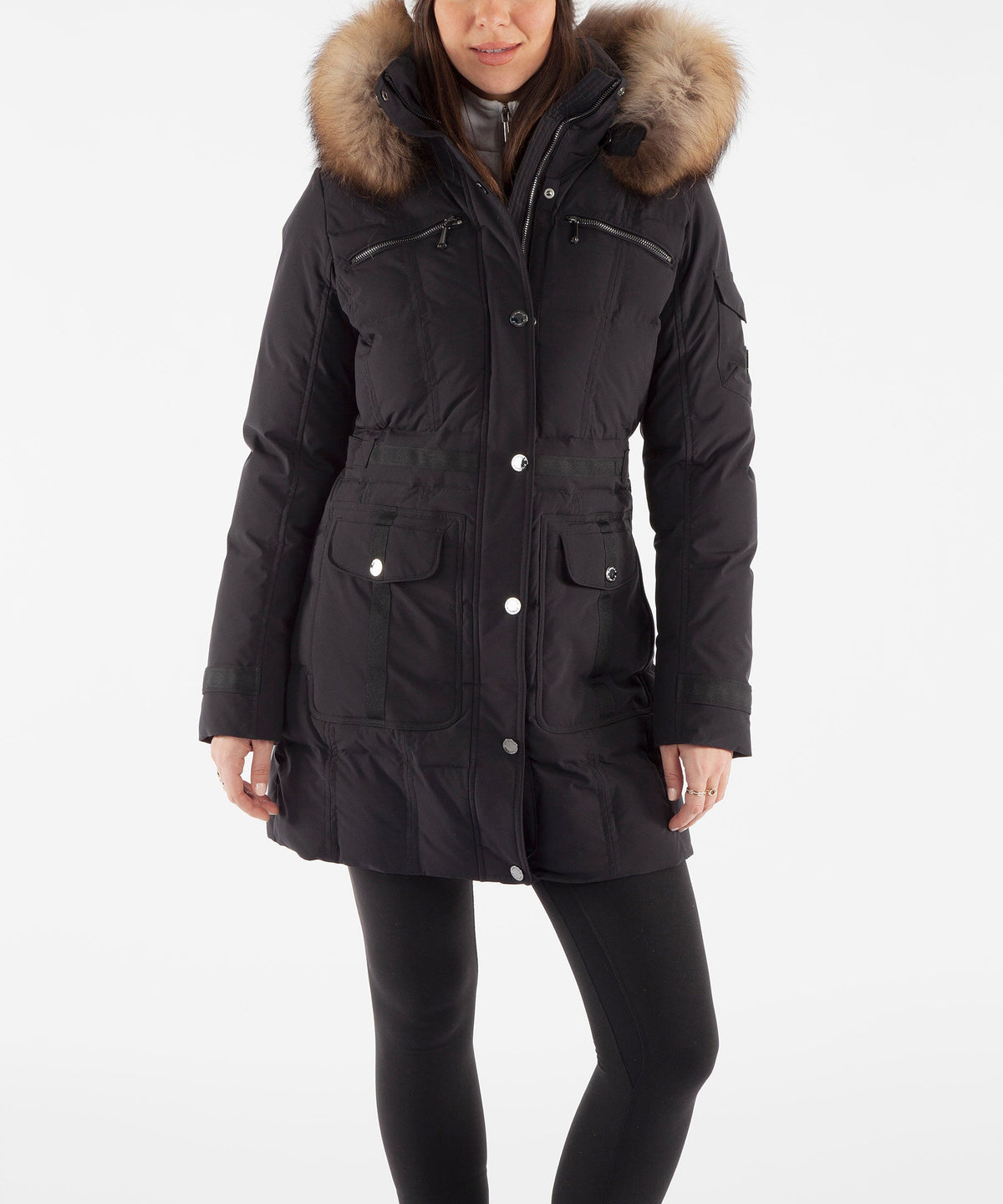 Women&#39;s Tanya Quilted 3/4 Coat With Removable Fur Ruff