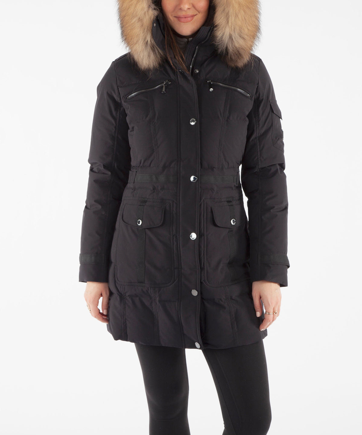 Women&#39;s Tanya Quilted 3/4 Coat With Removable Fur Ruff