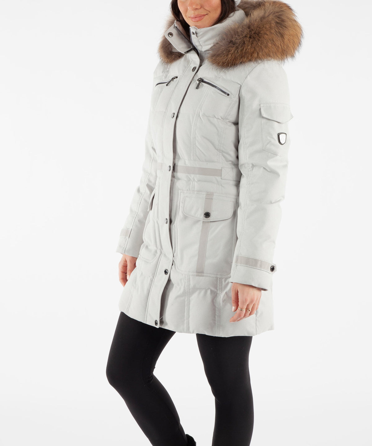 Women&#39;s Eva Waterproof Quilted 3/4 Coat With Removable Fur Ruff