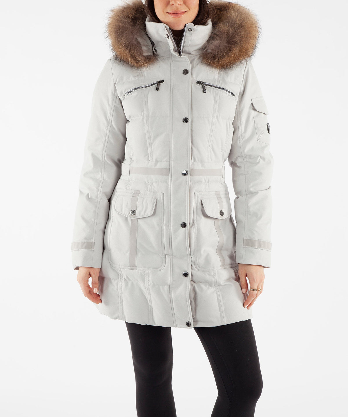 Women&#39;s Eva Waterproof Quilted 3/4 Coat With Removable Fur Ruff