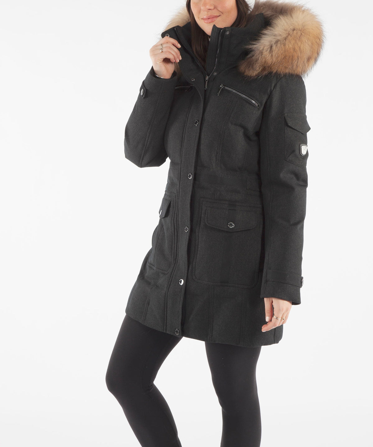 Women&#39;s Tanya Quilted 3/4 Coat With Removable Fur Ruff