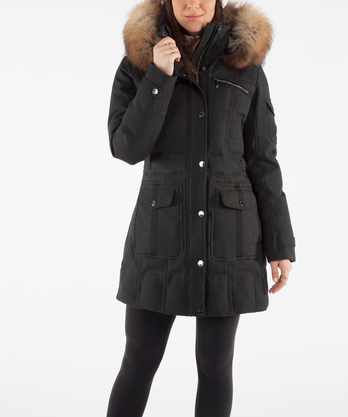 Women&#39;s Tanya Quilted 3/4 Coat With Removable Fur Ruff