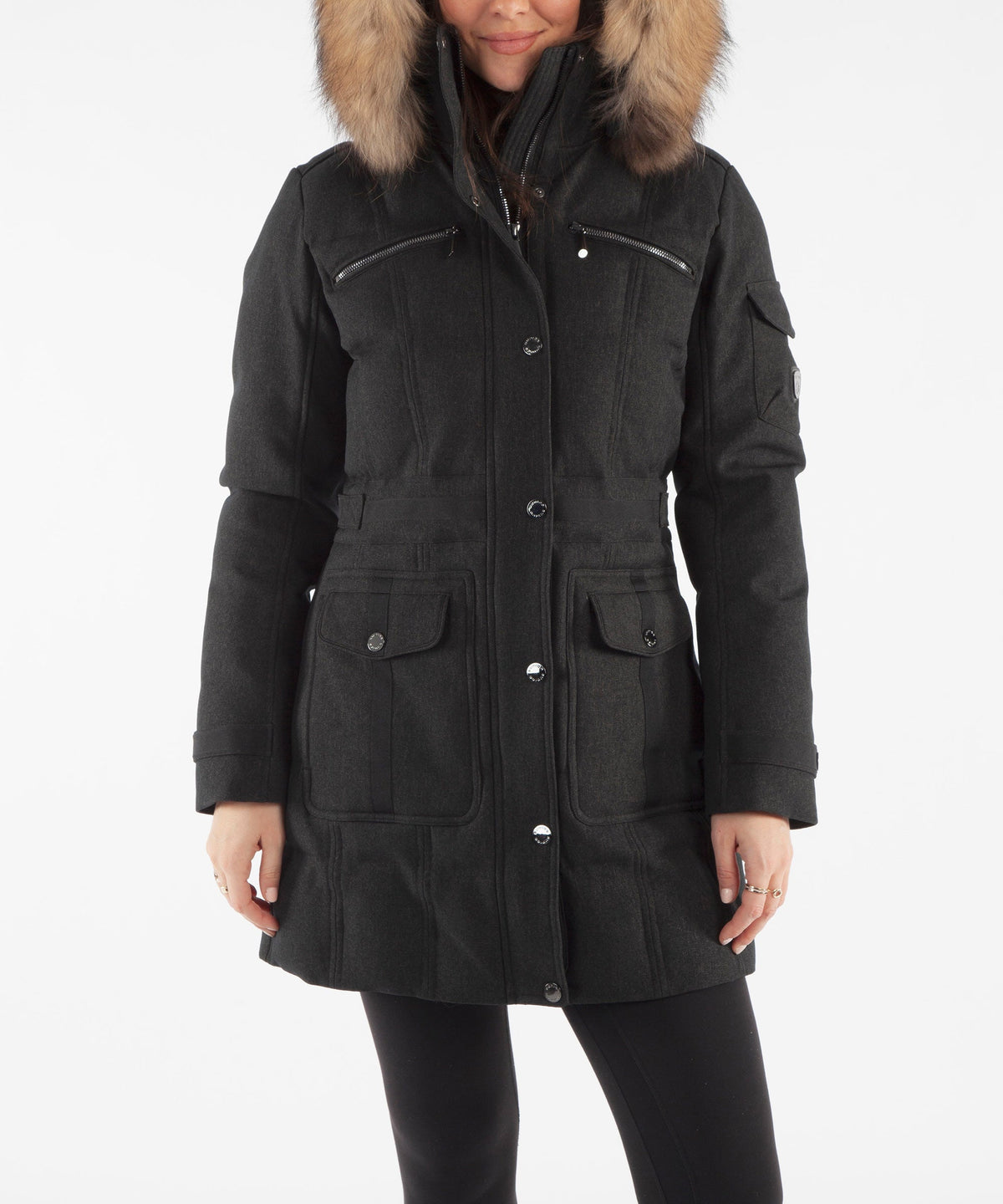 Women&#39;s Tanya Quilted 3/4 Coat With Removable Fur Ruff