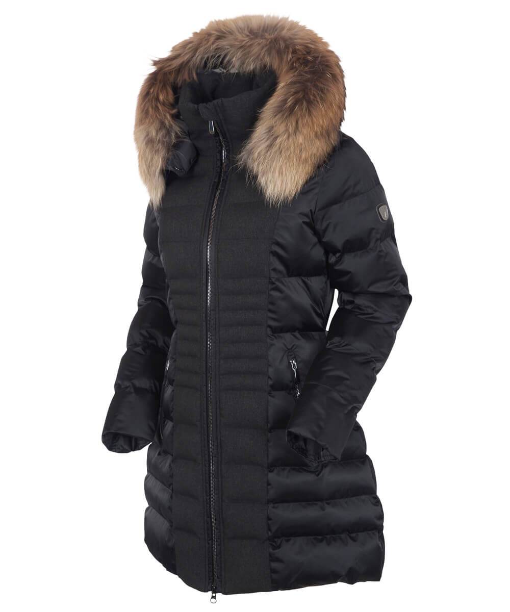 Women&#39;s Eva Waterproof Quilted 3/4 Coat With Removable Fur Ruff