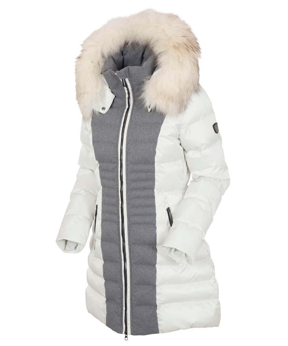 Women&#39;s Eva Waterproof Quilted 3/4 Coat With Removable Fur Ruff